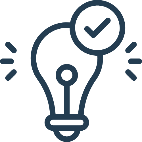 Ikon af lyspære og flueben